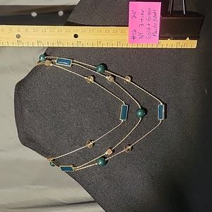 18"-20" (Jones New York) 3 teir  gold necklace with green and  clear glass beads